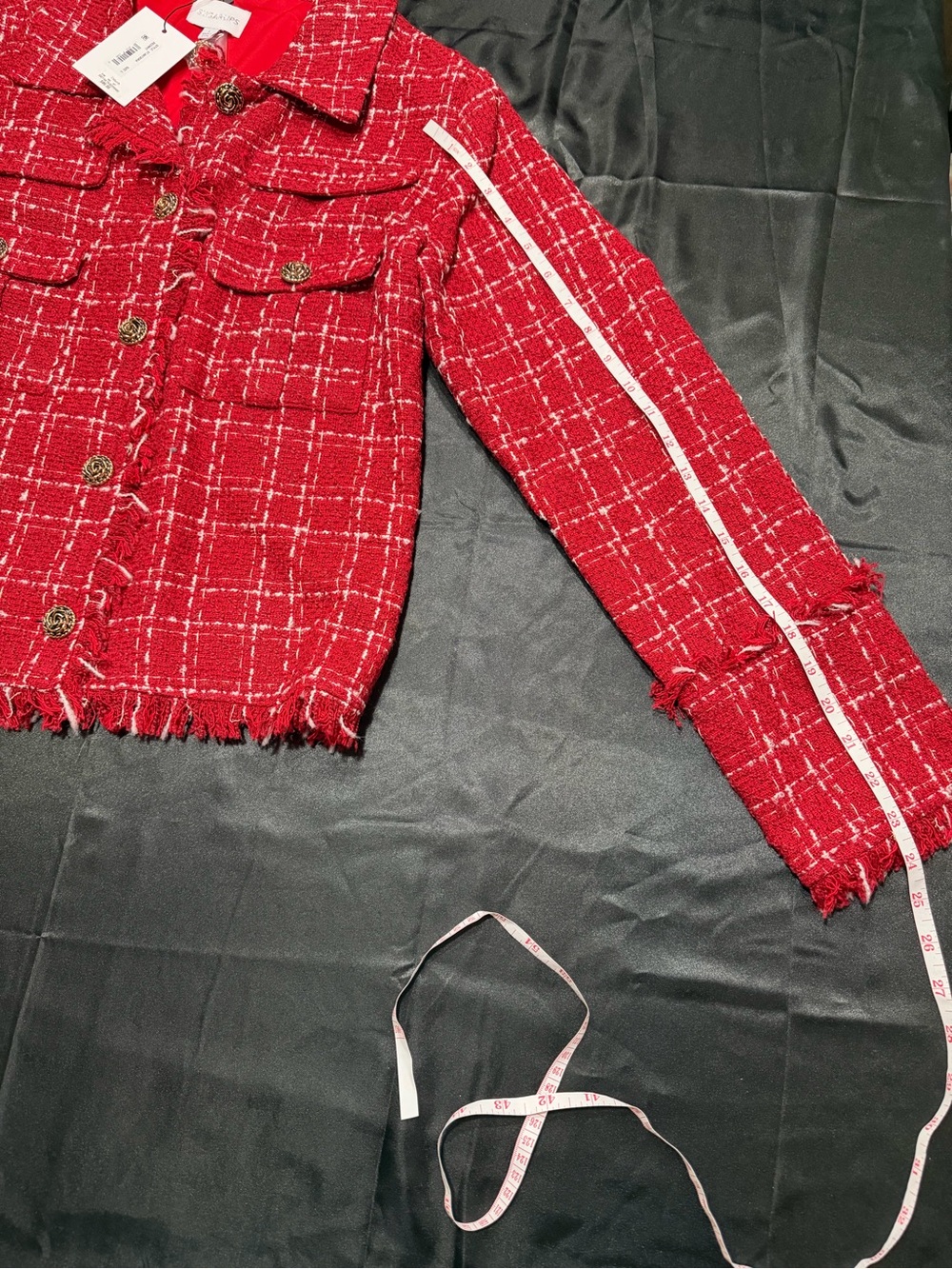 Sugarlips Red Tweed Fringe-Trim Button Jacket NWT Size L - Picture 12 of 12
